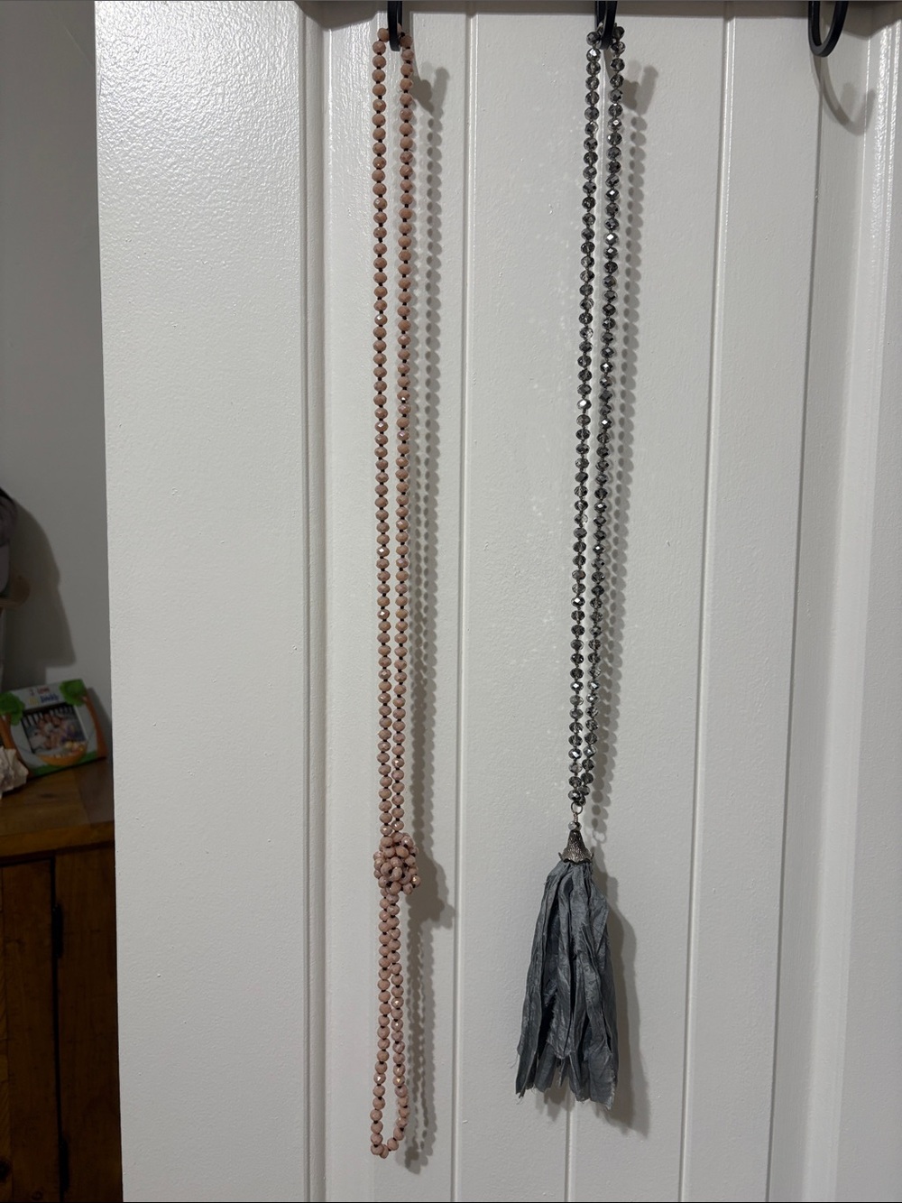 Beaded Tassel Necklace - Pink and Gray